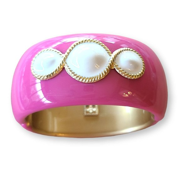 Hot Pink Clamper Bracelet with Pearlized Double-Infiity Motif - Picture 3 of 6